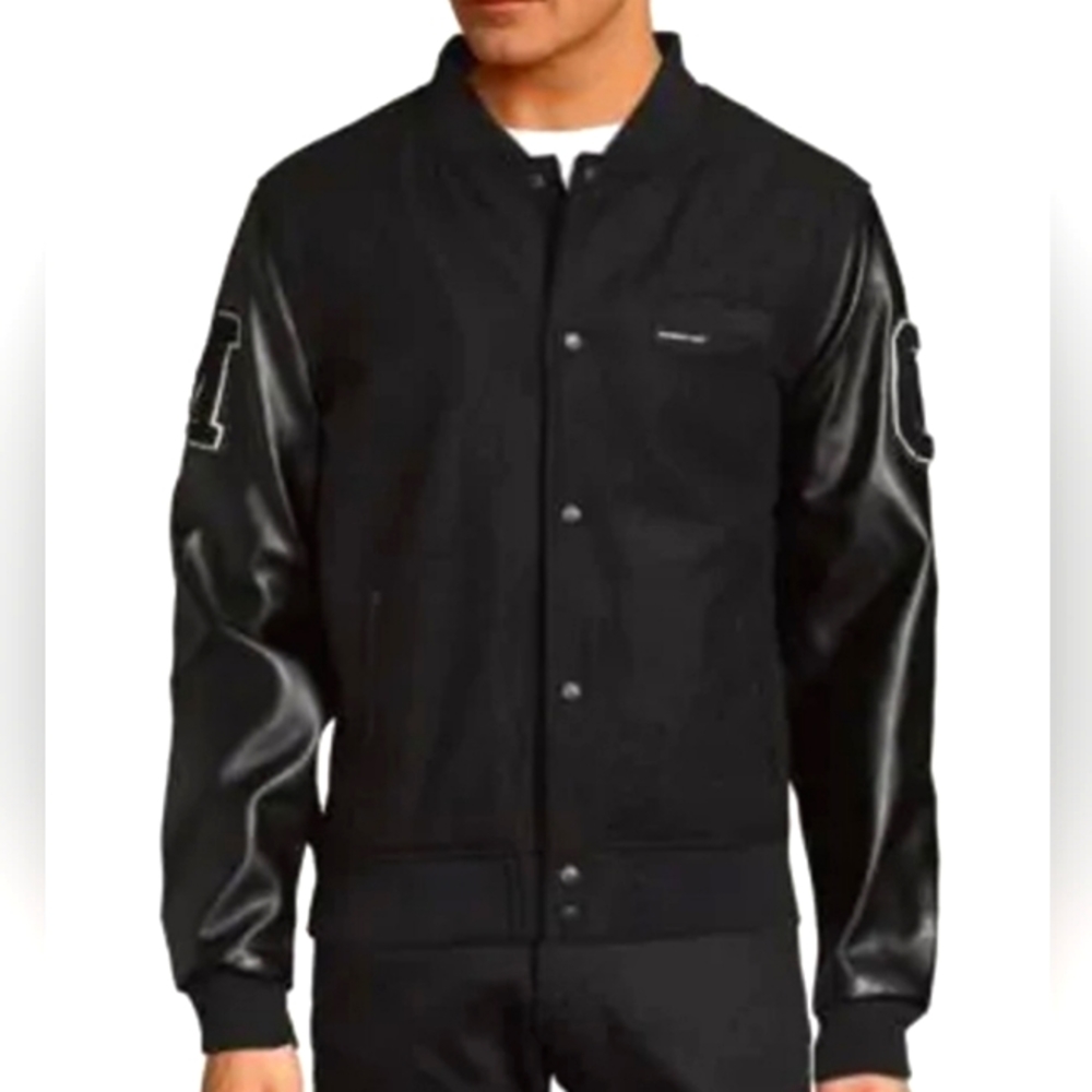 NEW ✨ Members Only Varsity Embroidered Black  Sleeves Jacket,size M